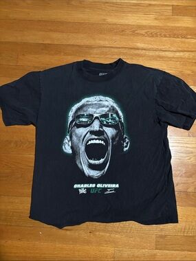 UFC Black Charles Oliveira Graphic Tee with Green Accent